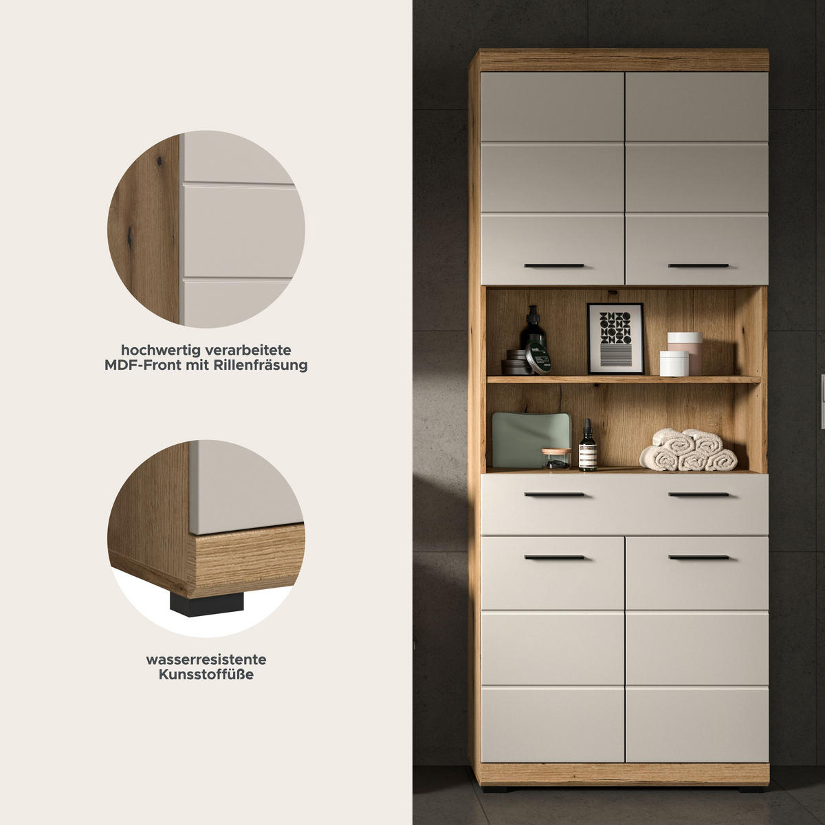 HOCHSCHRANK SCOUT (B/H/T: ca. 74/191/31 cm) in Evoak Oak Nachbildung/- - Eichefarben, Holz (74/191/31cm)