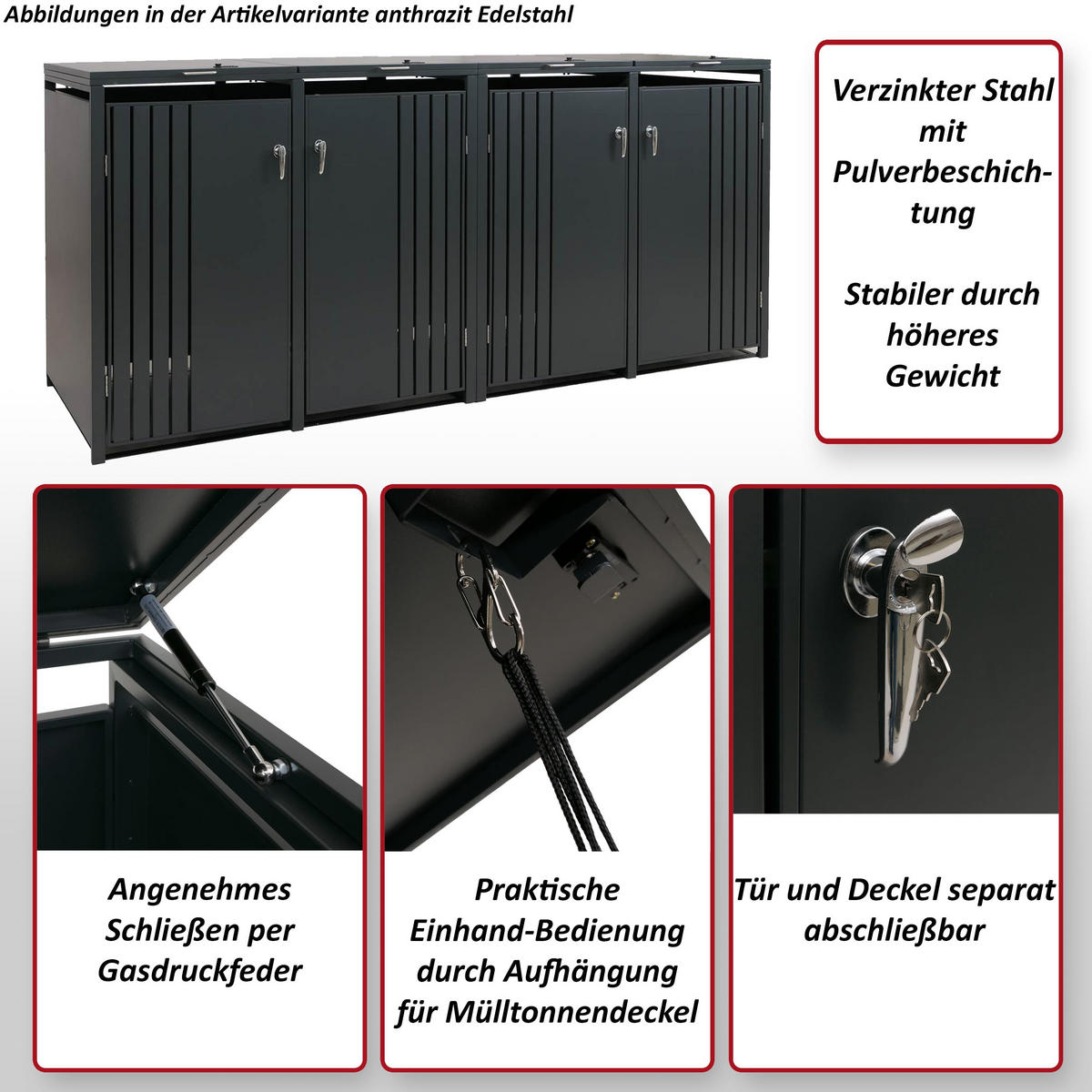 4ER-MÜLLTONNENVERKLEIDUNG Anthrazit, Dunkelbraun - Anthrazit/Dunkelbraun, Metall (264/122/84cm) - MCW