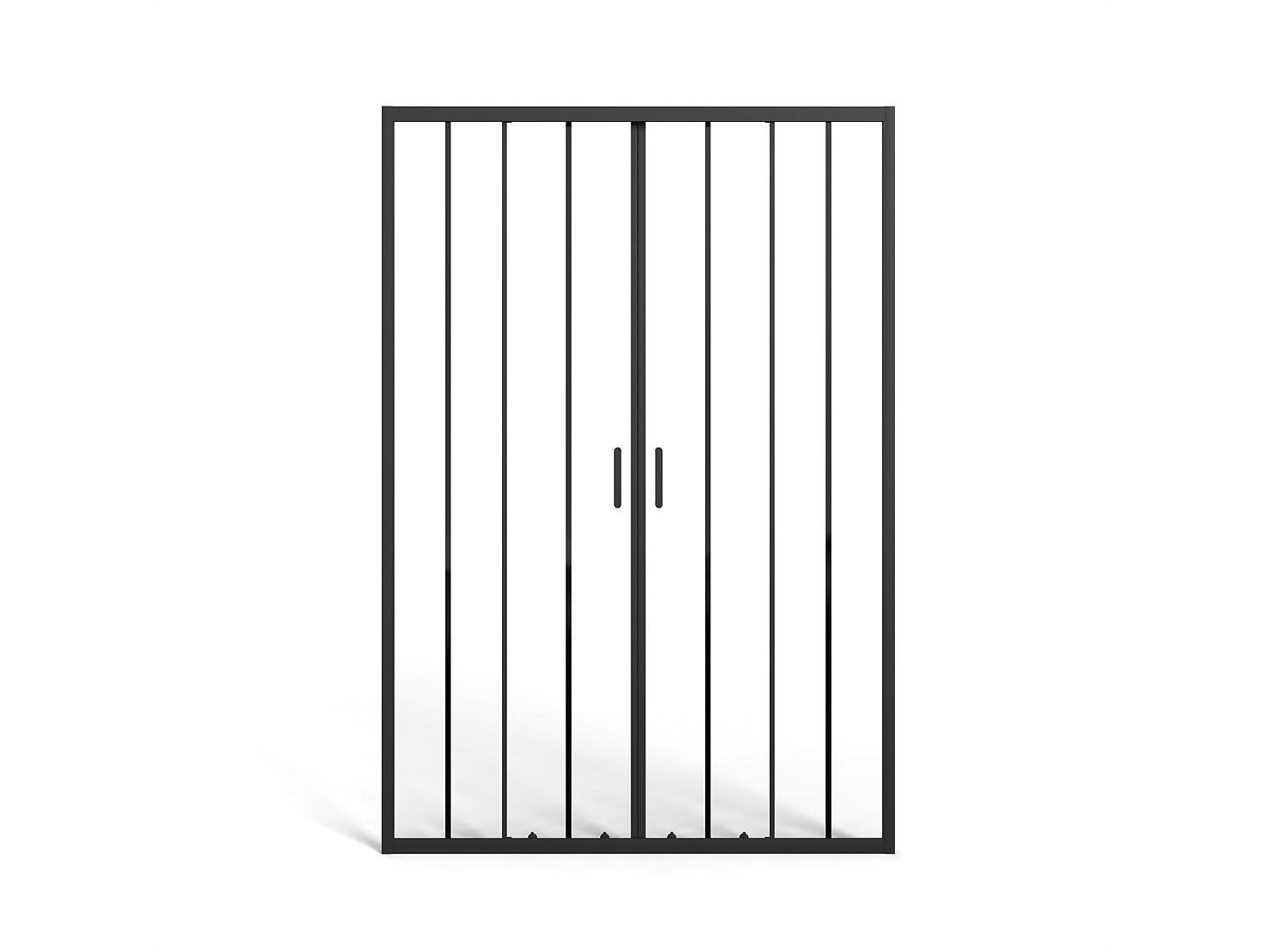 DUSCHTÜR Schiebetür doppelt - Metall matt Schwarz - Glas kalkabweisend - 140 x 195 cm - BAVIODA - Schwarz, Metall (140/195cm) - Vente-Unique