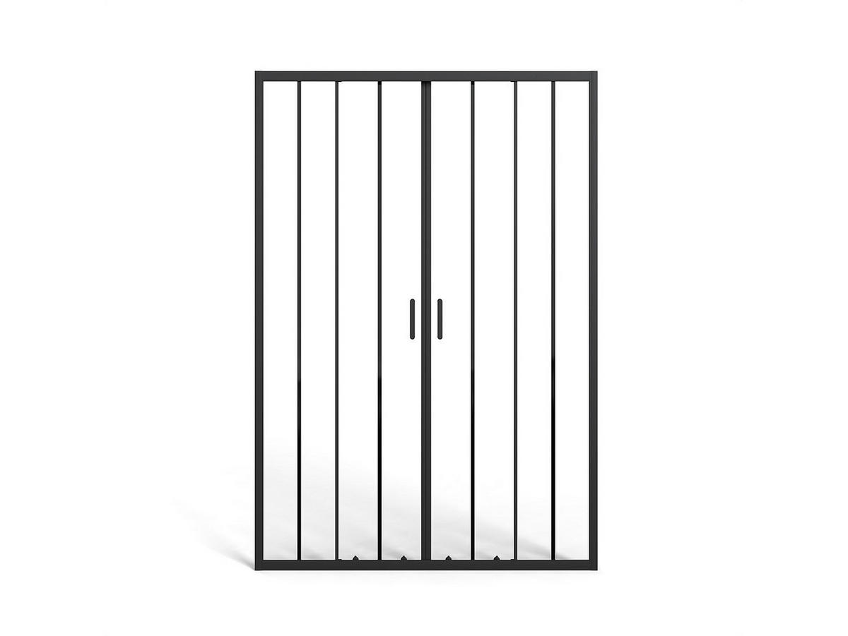 DUSCHTÜR Schiebetür doppelt - Metall matt Schwarz - Glas kalkabweisend - 140 x 195 cm - BAVIODA - Schwarz, Metall (140/195cm) - Vente-Unique