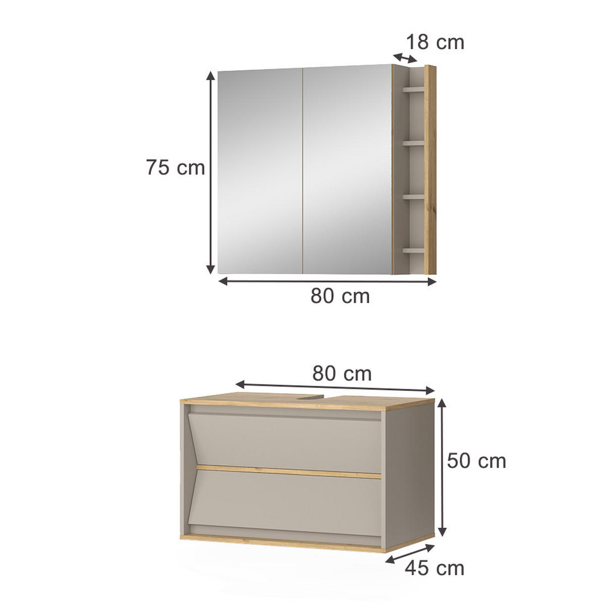 KOUPELNOVÝ NÁBYTEK Edelin Kašmír - kašmírová/světle šedá, kompozitní dřevo (80/50/45cm) - Vicco