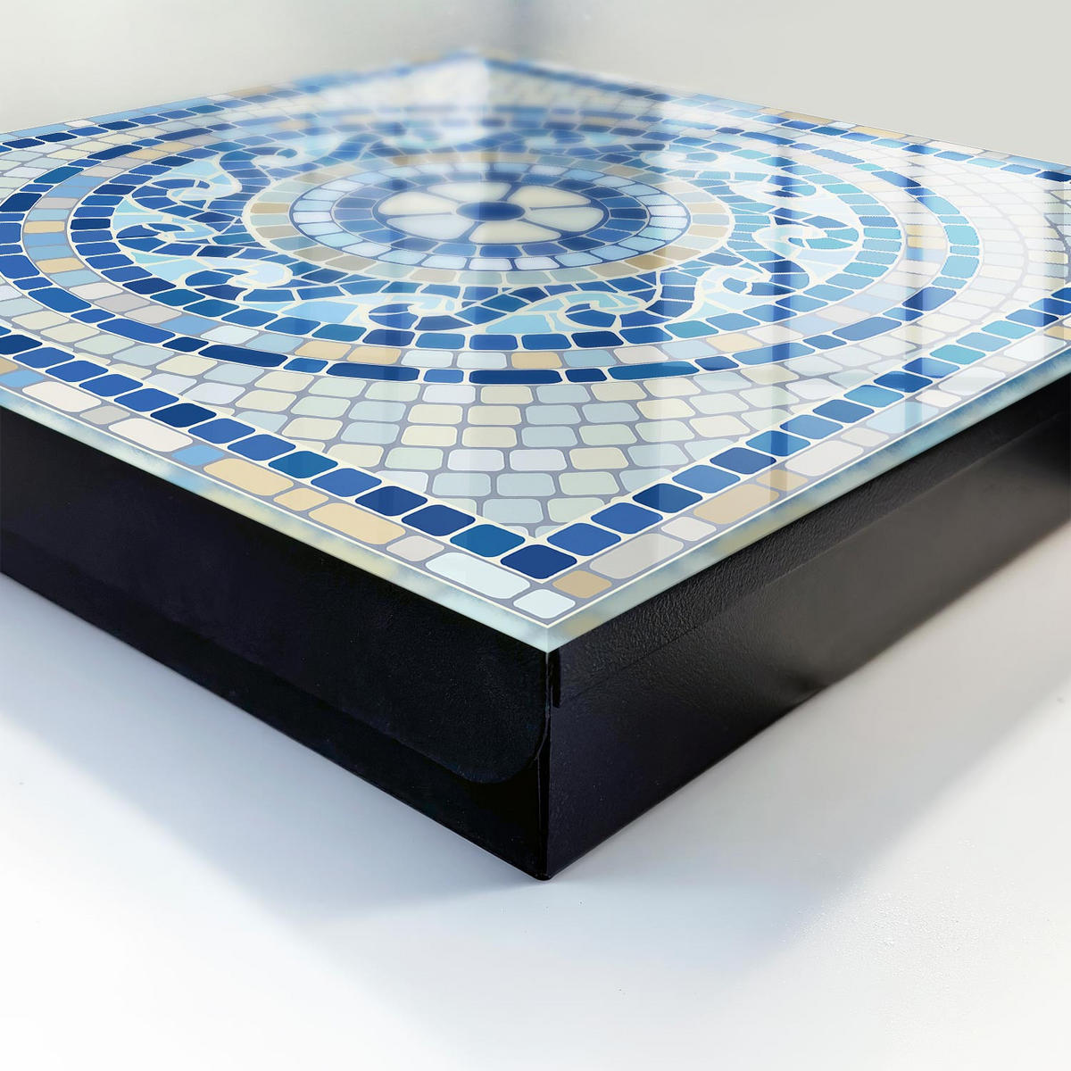 SCHLÜSSELBOX Schwarz 30x30 cm- Türöffnung nach rechts - geometrisches Mosaik - Blau, Metall (30/30/5cm) - TULUP