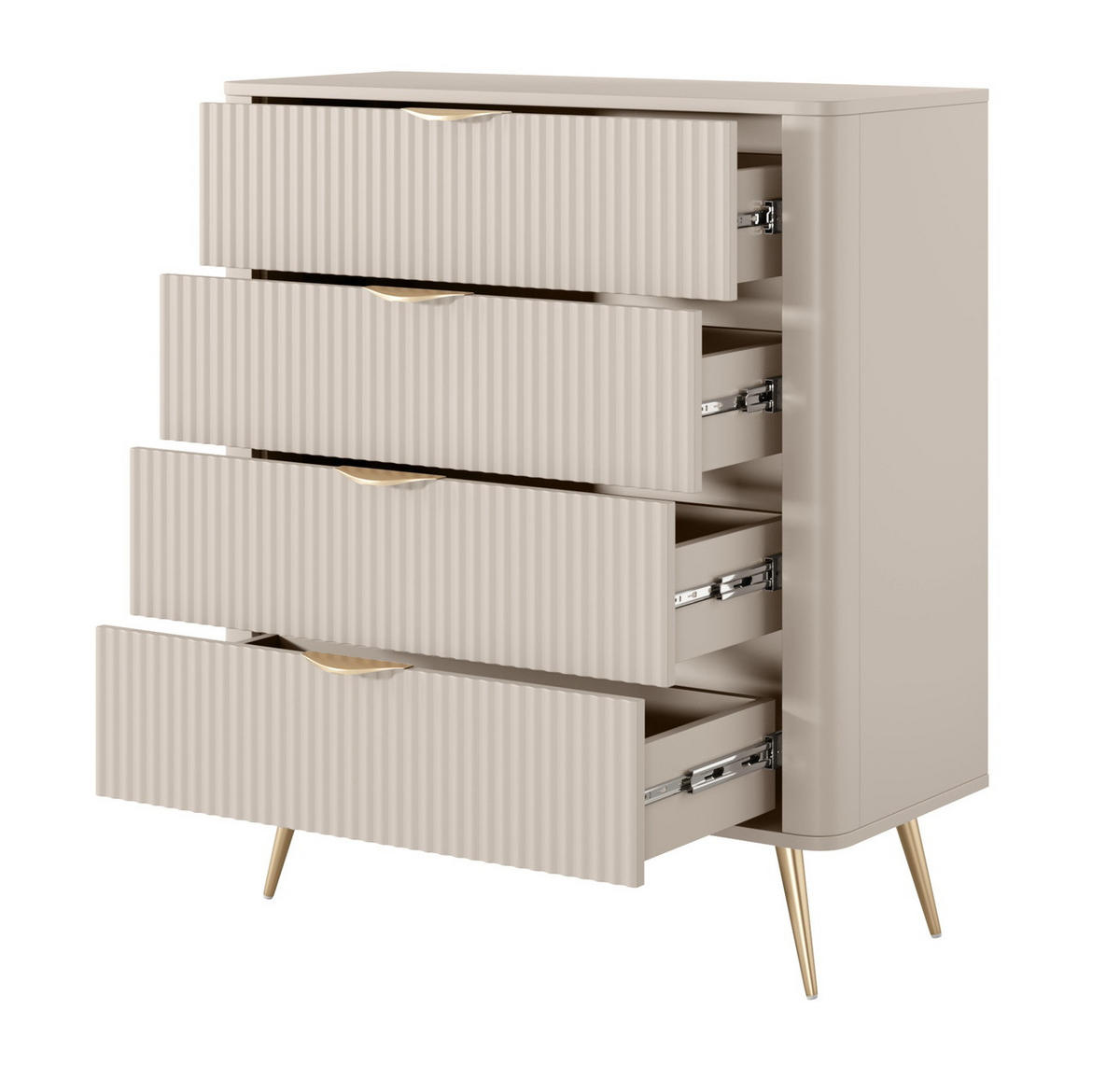 SIDEBOARD mit Schubladen Brando, 88 cm, Beinen, Beige - Beige/Goldfarben, Holz/Metall (88/101/38cm) - Emporius
