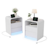 NACHTSCHRANK 2er Set, 45/40/57 cm, mit 2 Schubladen & LED-Beleuchtung, in Weiß, mit Steckdose, USB & Type-C, Nachttisch Schlafzimmer - Weiß, Holz (40/57/45cm) - BPKADHY