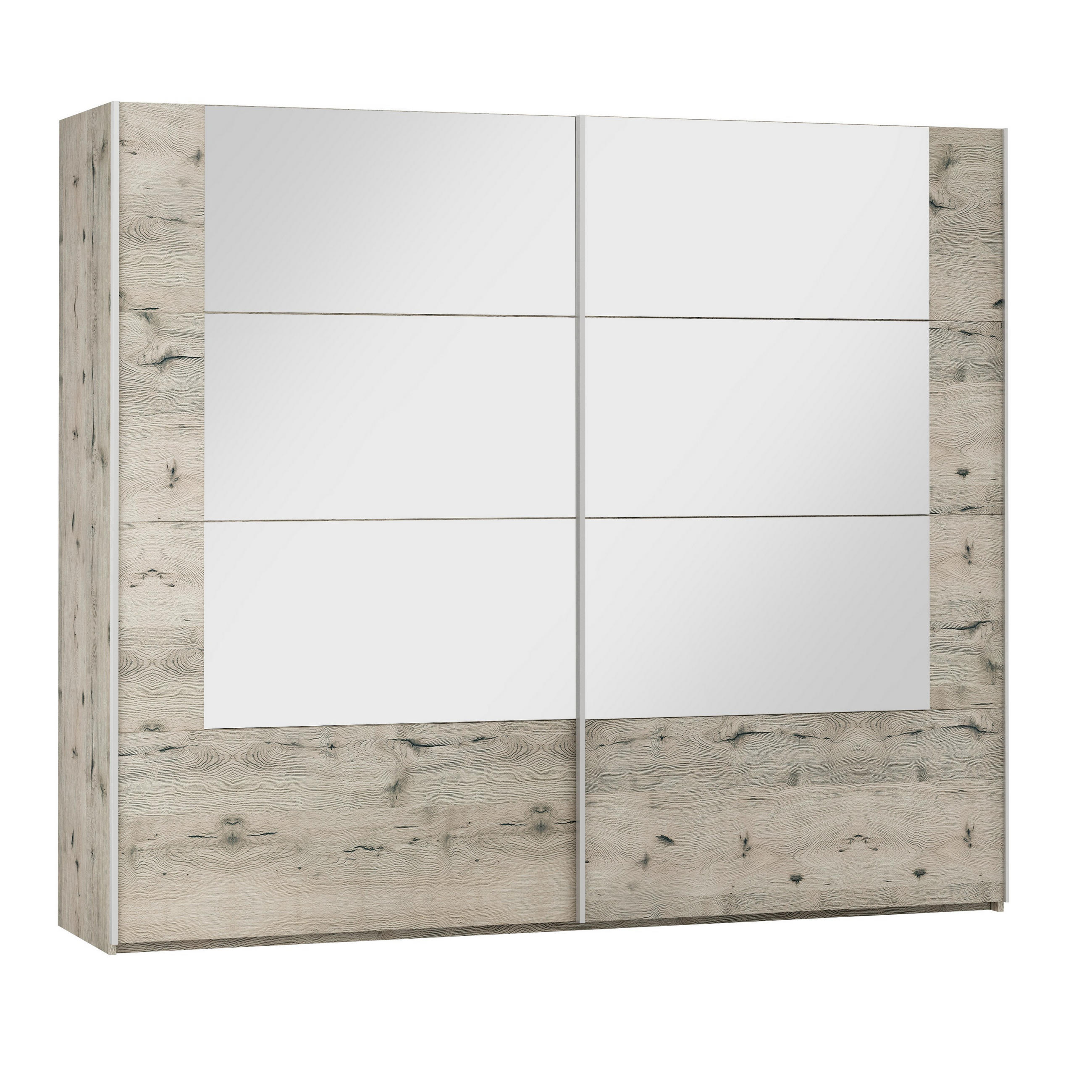 SCHWEBETÜRENSCHRANK RELL 250/215/65 cm 2-türig mit Spiegel Eichefarben - Eichefarben, Holzwerkstoff (250/215/65cm) - MASSENO