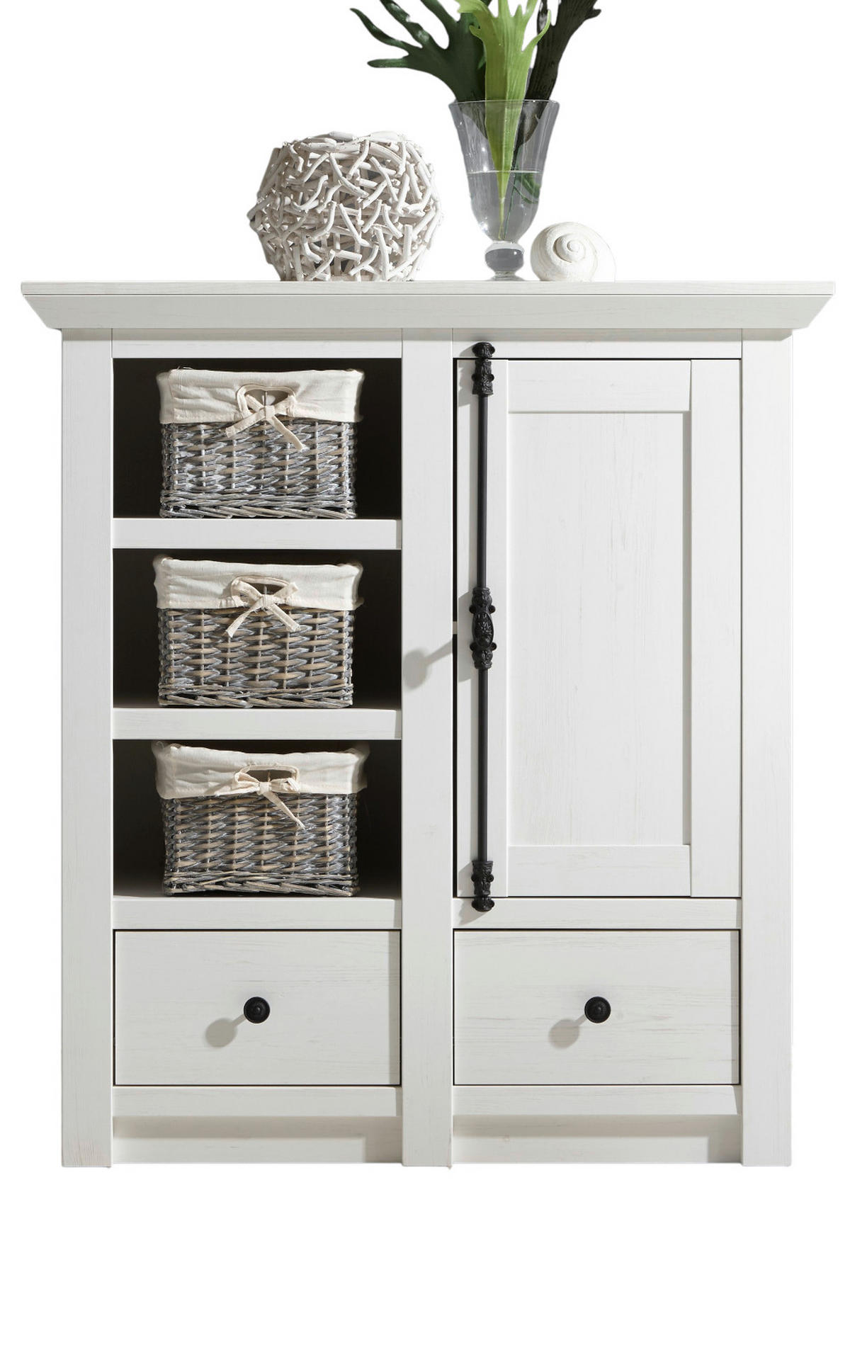 KOMMODE Pinie weiß 105 x 115 cm, Flurkommode Landhaus - Schwarz/Weiß, Holzwerkstoff/Metall (105/115/45cm) - Furn.Design