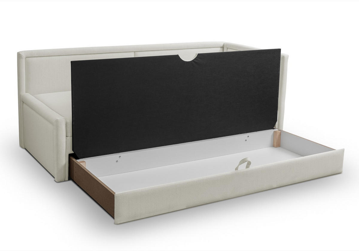 JUGENDBETT Caprili Creme mit Bettkasten - Creme/Schwarz, Kunststoff/Textil (163/189cm) - Selsey