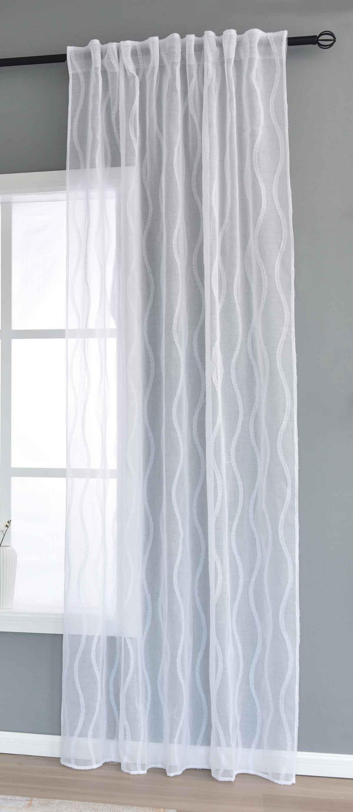 VORHANG VALENCIA HxB 245x140 cm Natur Waves - Weiß, Textil (145/245cm) - Gardinenbox