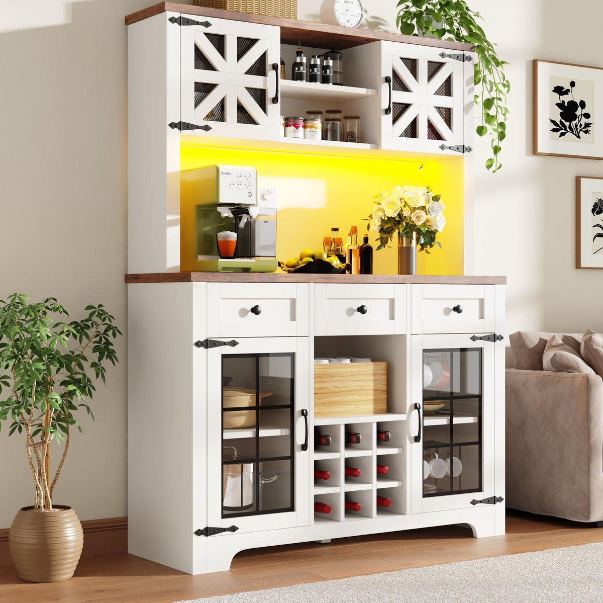 HOCHSCHRANK mit LED 120 x 40 x 180 cm MDF Glas White - Weiß, Glas (40/180/120cm) - Meubliv