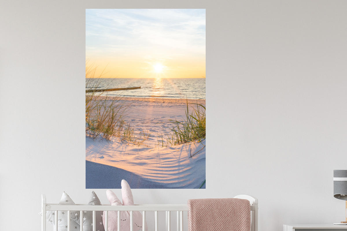 WANDTATTOO Strand - Sonne - Düne - Gras - Sand - Horizont 80x120 cm - Hellblau, Kunststoff (80/120/0.1cm) - MuchoWow