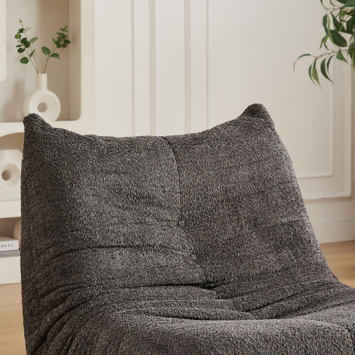 BODEN-LOUNGESSESSEL mit Chenille-Bezug Grau - Grau, Kunststoff (94/71/101cm) - Beauniv