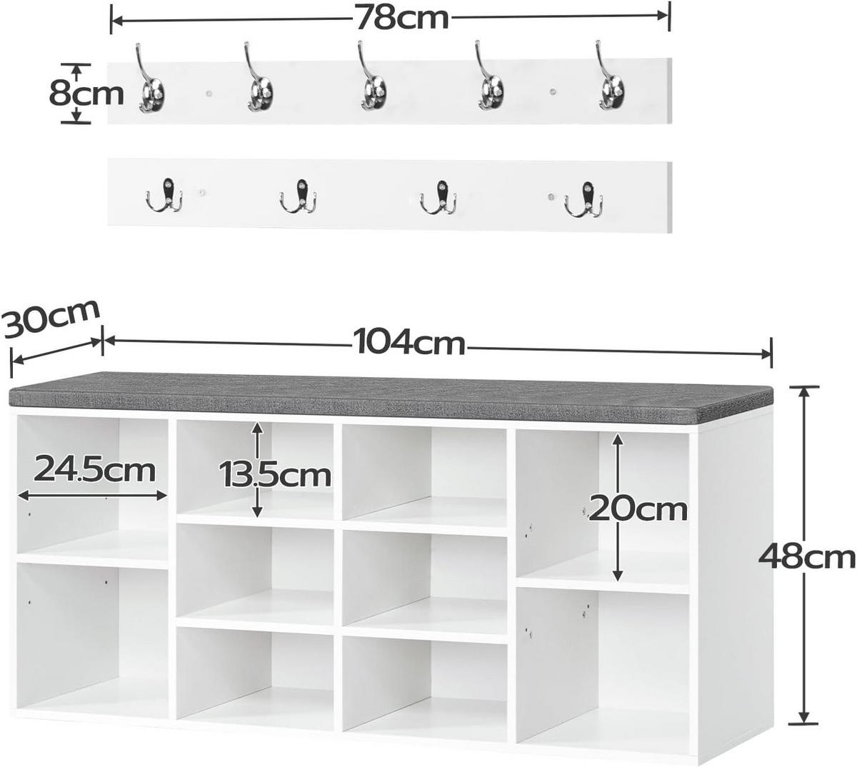 SCHUHREGAL Set Weiß Holz Wandgarderobe - Weiß, Holz (30/48/104cm) - Hoobro
