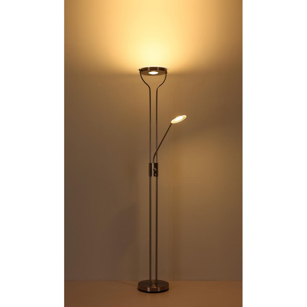 LED STEHLEUCHTE BRIANT, Silber, Metall, 2-flammig - Silberfarben, Glas (28/25.5/180cm) - Globo Lighting