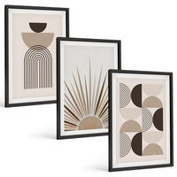 BILDER SET 3er Set - 40x60 cm Schwarzer Rahmen - Abstrakte Formen beige braun - Schwarz, Kunststoff (40/60cm) - TULUP