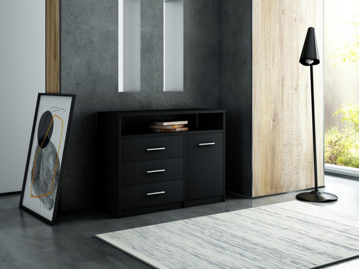 KOMMODE Bodo 1D3SO Schwarz 98/35/75 cm - Schwarz, Holzwerkstoff (98/75/35cm) - Matkam Möbel