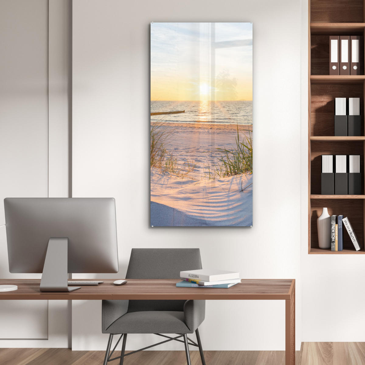 OBRAZ NA AKRYLOVOM SKLE Pláž - Slnko - Duny - Tráva - Piesok - Horizont 60x120 cm - svetlomodrá, sklo (60/120cm) - MuchoWow