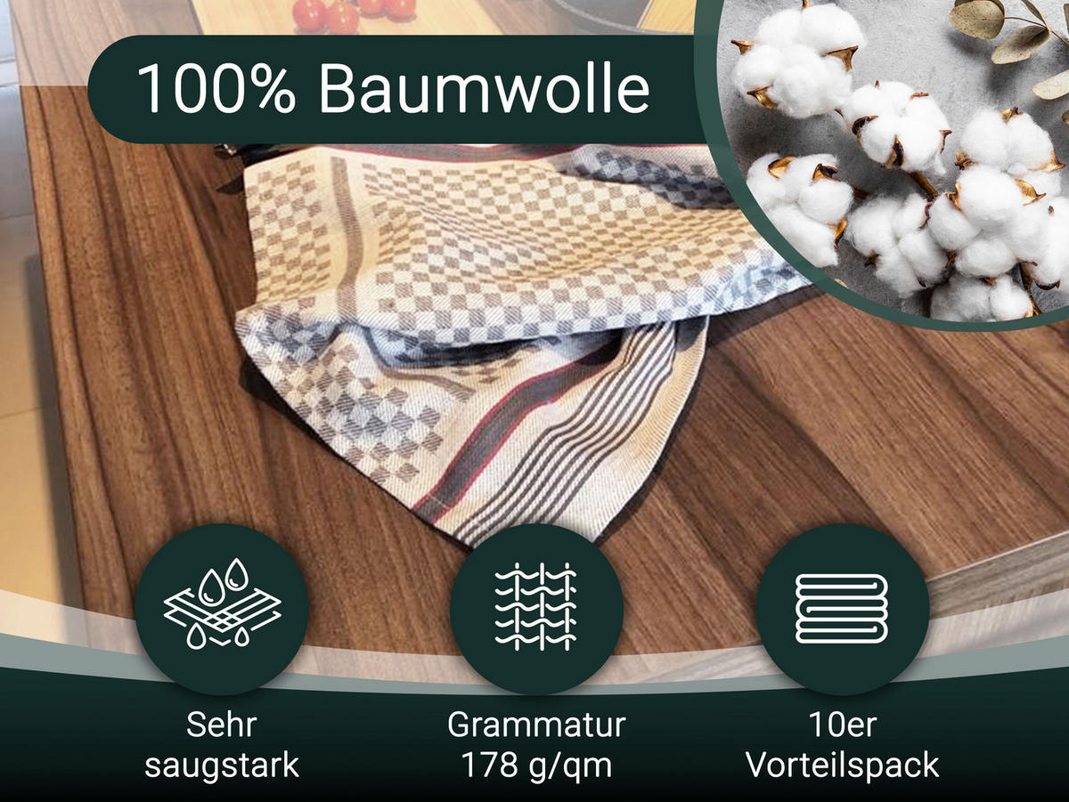 GESCHIRRTÜCHER, 10er-Set, 45x90 cm, 100% Baumwolle, Grau - Anthrazit, Textil (45/90cm) - Zollner