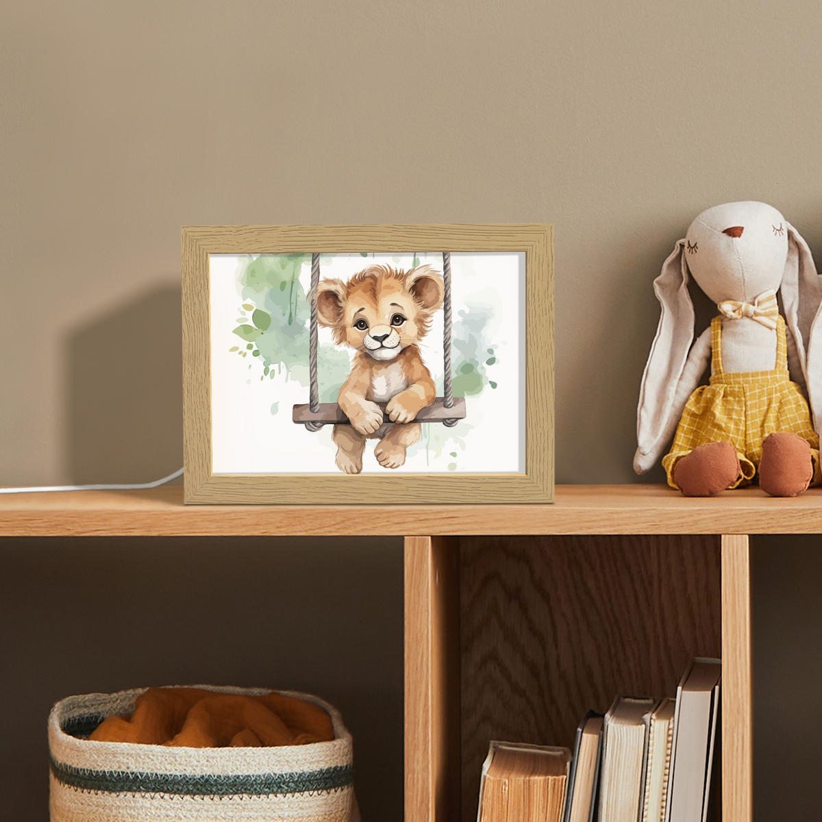 NACHTTISCHLAMPE Löwe - Tier - Kinder - Dschungel 20x15 cm - Weiß, Holzwerkstoff (8/20/15cm)