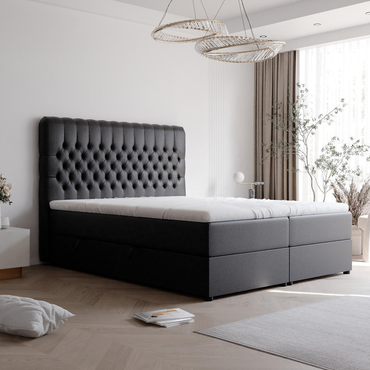 BOXBETT ALBA 120/200 cm mit Matratze und Topper, Schwarz - Schwarz, Textil (120/200cm) - Idohome
