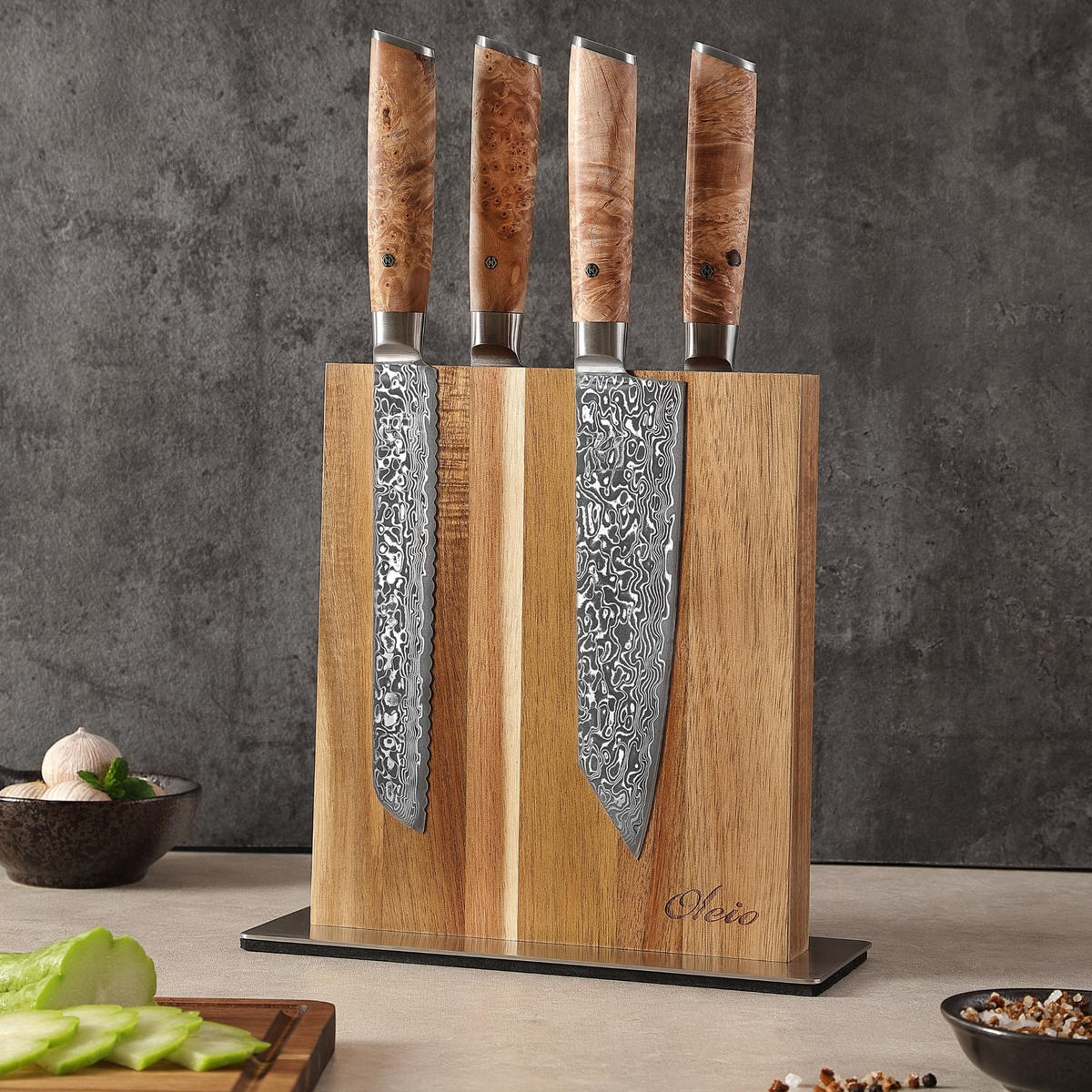 MAGNET-MESSERBLOCK - Akaziefarben, Holz (25/10/24.5cm) - Oleio