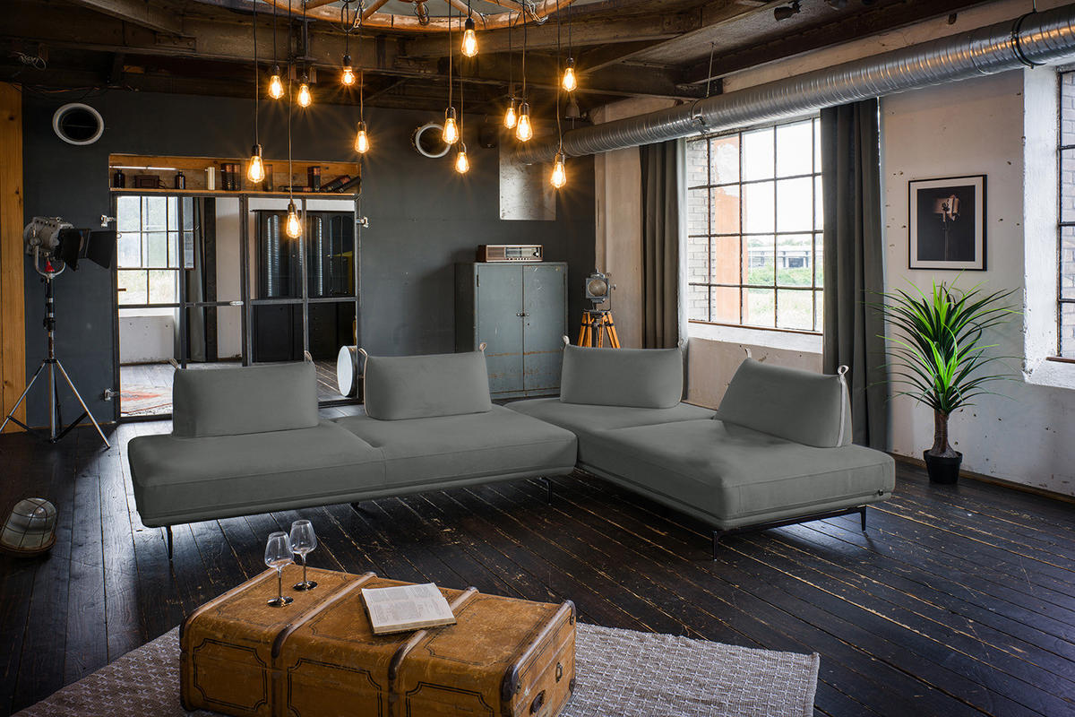 ECKSOFA CANE Taupe Webstoff - Taupe/Schwarz, Textil/Metall (310/210cm) - KAWOLA