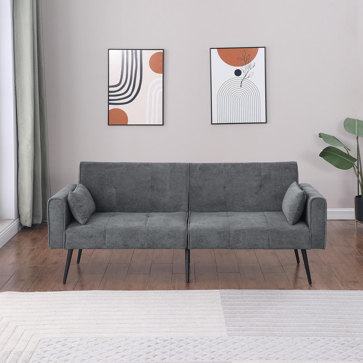 2-SITZER SCHLAFSOFA Cord Grau mit verstellbarer Rückenlehne - Grau, Holzwerkstoff/Textil (175/71/71cm) - WISHDOR