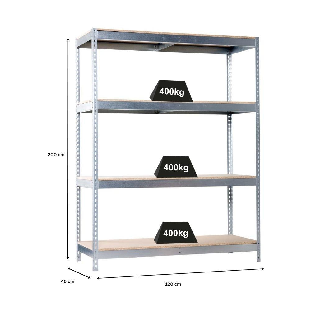 SCHWERLASTREGAL BIG WOOD YETI FOUR | HxBxT 200x120x45cm | Fachlast 400kg | Verzinkt - Silberfarben, Metall (120/200/45cm) - PROREGAL