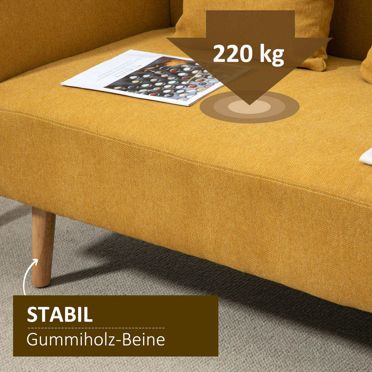 SOFA 2-Sitzer kompakt 130 x 70 cm Polyester Natural - Naturfarben, Holzwerkstoff (130/80/70cm) - Meubliv