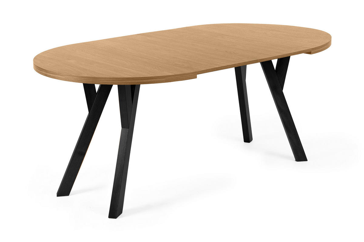 ESSTISCH INDAGA Ausziehbar 100-180cm Rund, Goldene eiche/schwarz - Eichefarben/Schwarz, Holz (100/180/75cm) - KONSIMO®