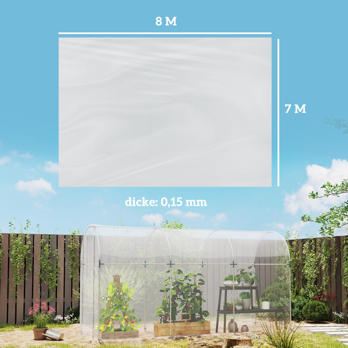 GEWÄCHSHAUSFOLIE 7 x 8 m, wasserdichtGartenfolie, aus Kunststoff, Extra Dick - Transparent, Kunststoff (700/1/800cm) - Outsunny