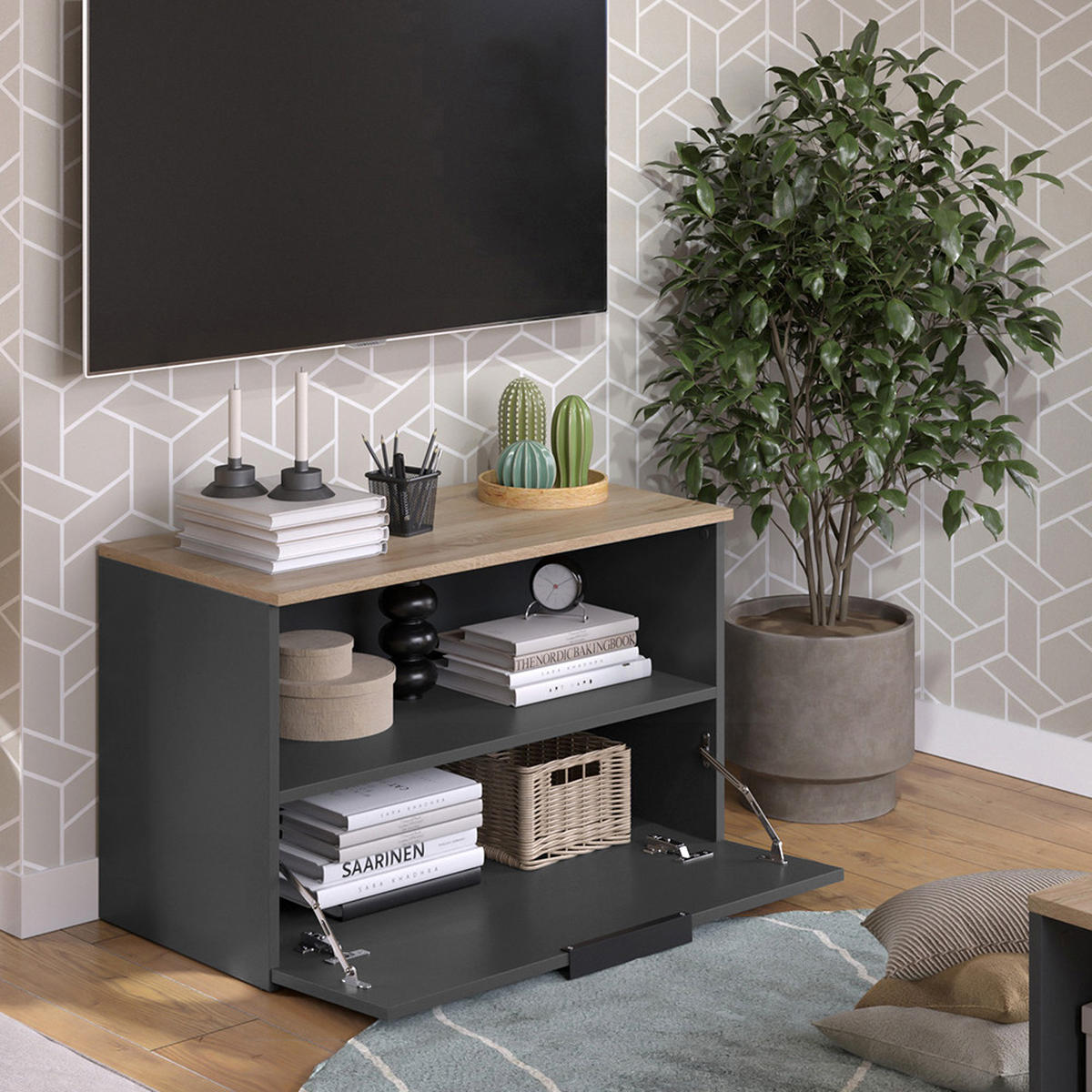 KOMMODE Wido Anthrazit/Sonoma 80 x 50 cm mit 1 geschlossenem Fach - Anthrazit, Holzwerkstoff (80/50/40cm) - Vicco