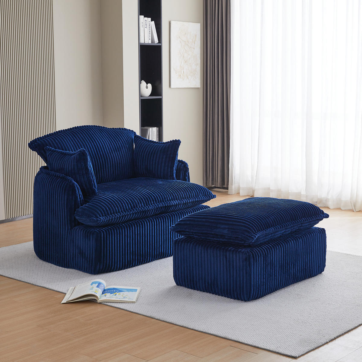 SESSEL DE-35257 mit Hocker Blau - Blau, Textil (89/77/115cm) - ComfortXL