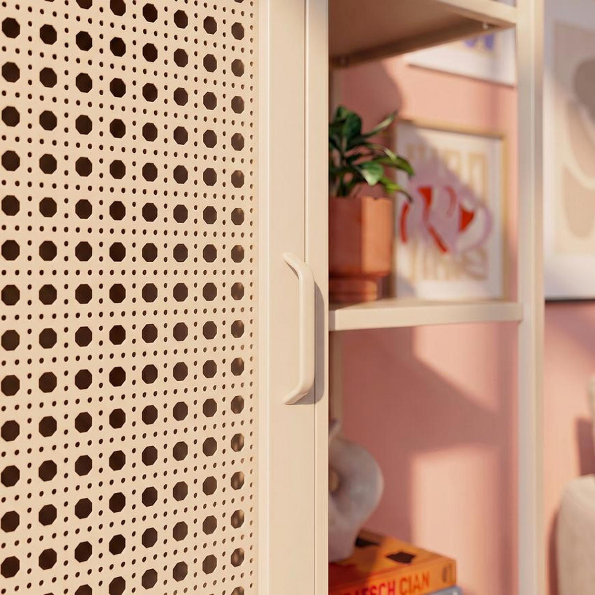 REGAL Industrielles Regal aus beigefarbenem Metallgitter mit 1 Tür und 4 Fächern - HERA - Beige, Metall (75/175/35cm) - Sicaan