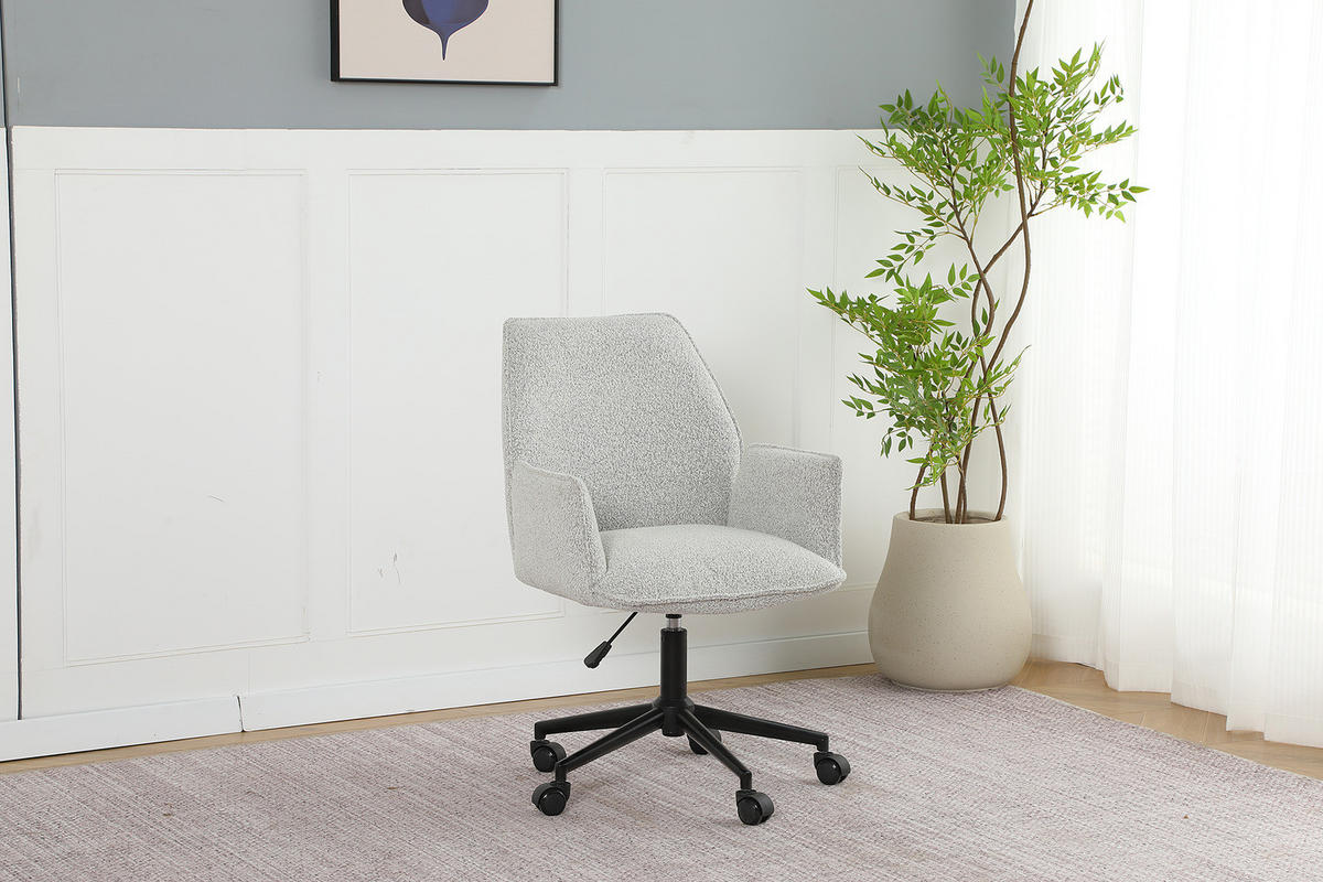 BÜRODREHSTUHL - Bouclé / Eisen - Greige/Schwarz, Textil/Metall (57/85/62cm) - home24