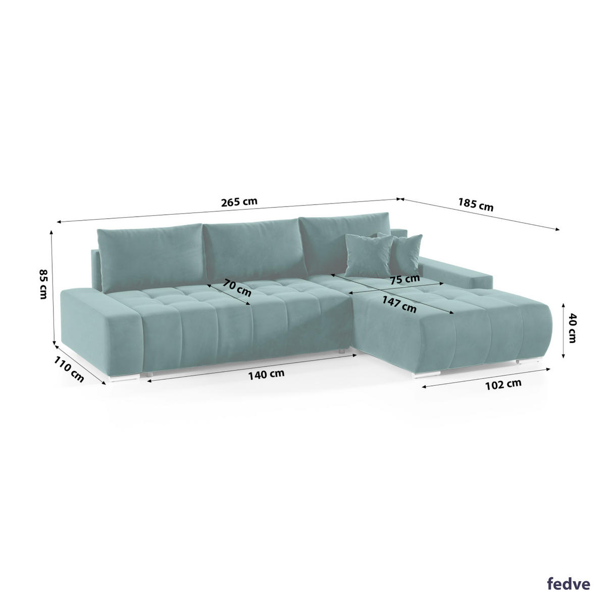 ECKSOFA mit Schlaffunktion Dhaka L, Flaschengrün - Grün, Textil (185/265cm) - Fedve