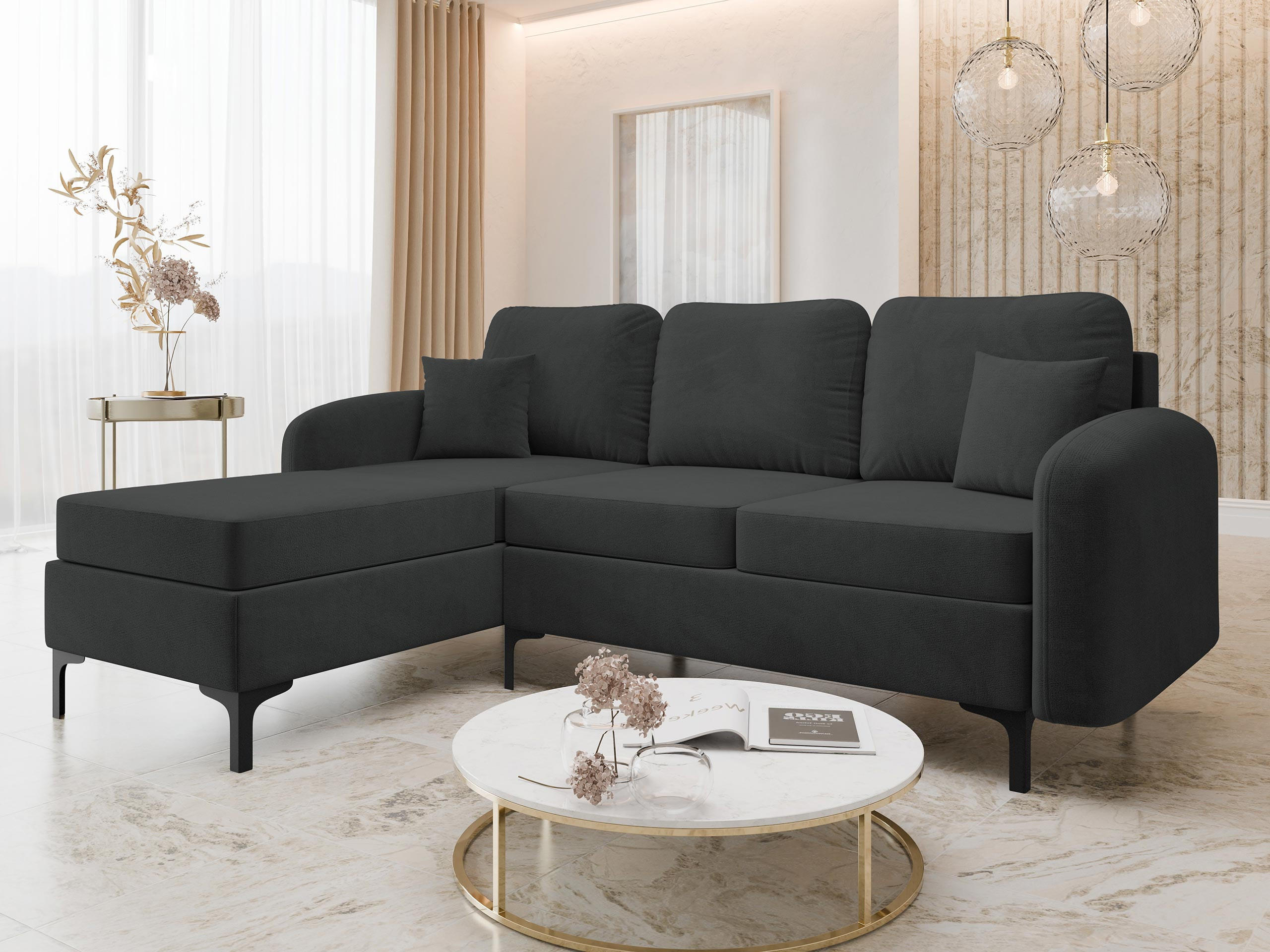 ECKSOFA Venice, Seite: Links - Schwarz/Rosa, Holz/Textil (225/172cm) - MIRJAN24