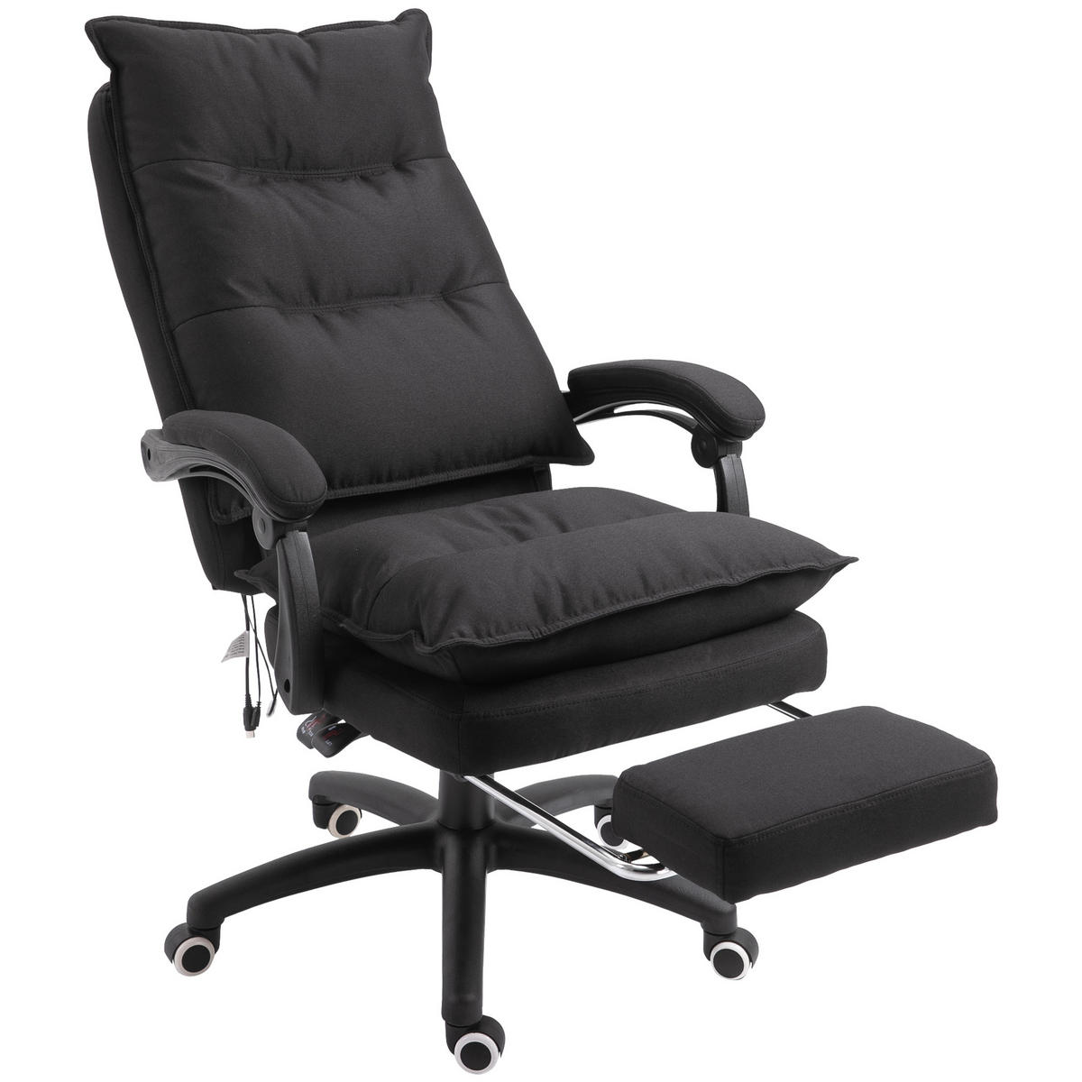CHEFSESSEL DE-11655 ergonomisch mit Massagefunktion & Fußstütze Schwarz - Schwarz, Textil (62/130/70cm) - ComfortXL