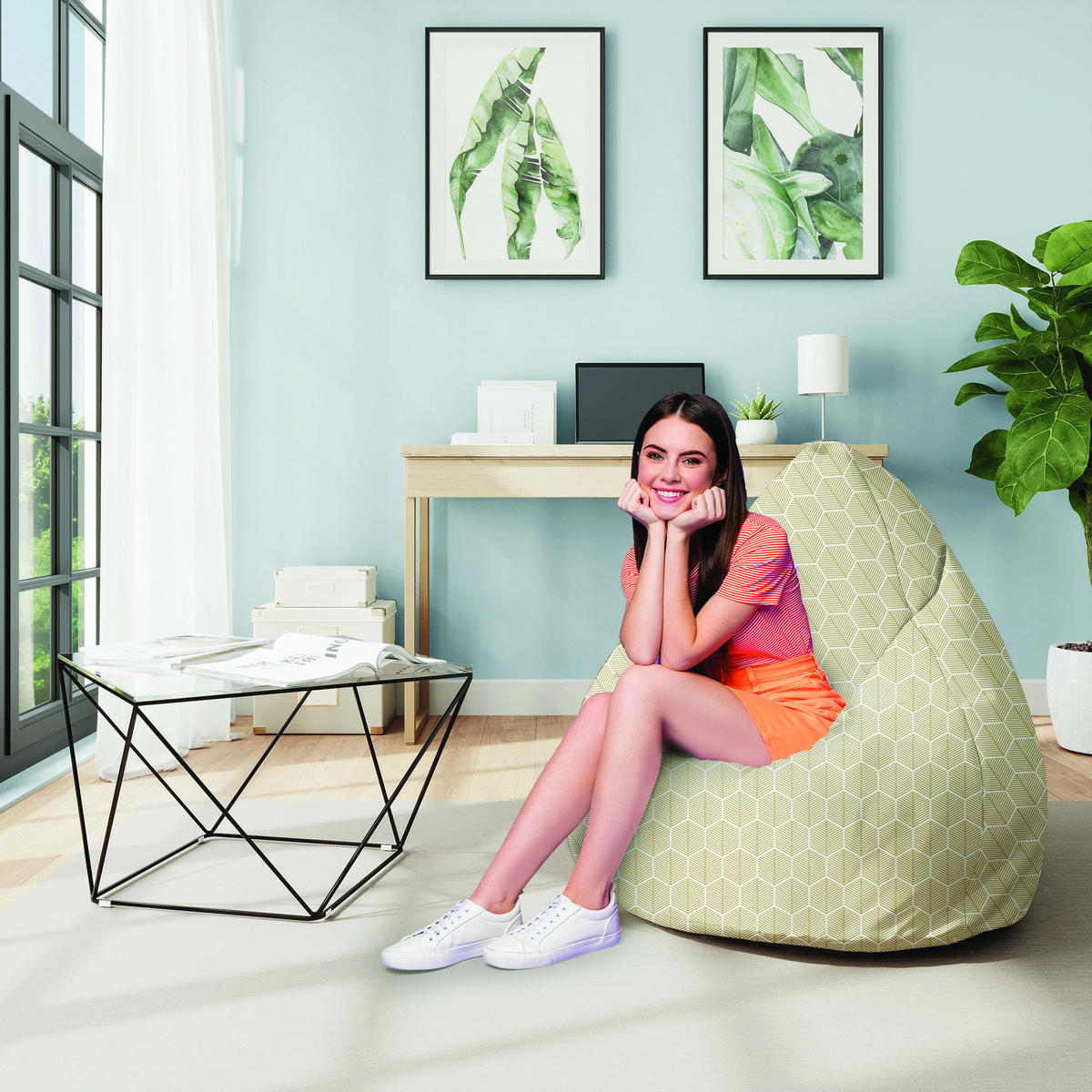 SITZSACK MIT FUßSTÜTZE Velvet 2-tlg Wavy M - Beige, Textil (80/120/80cm) - Dreamroots
