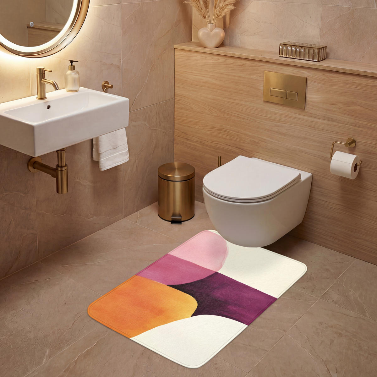 WC PŘEDLOŽKA Tvary - abstraktní - barevné 60x90 cm - terakotová, textil/plast (60/1cm) - OnlyWow