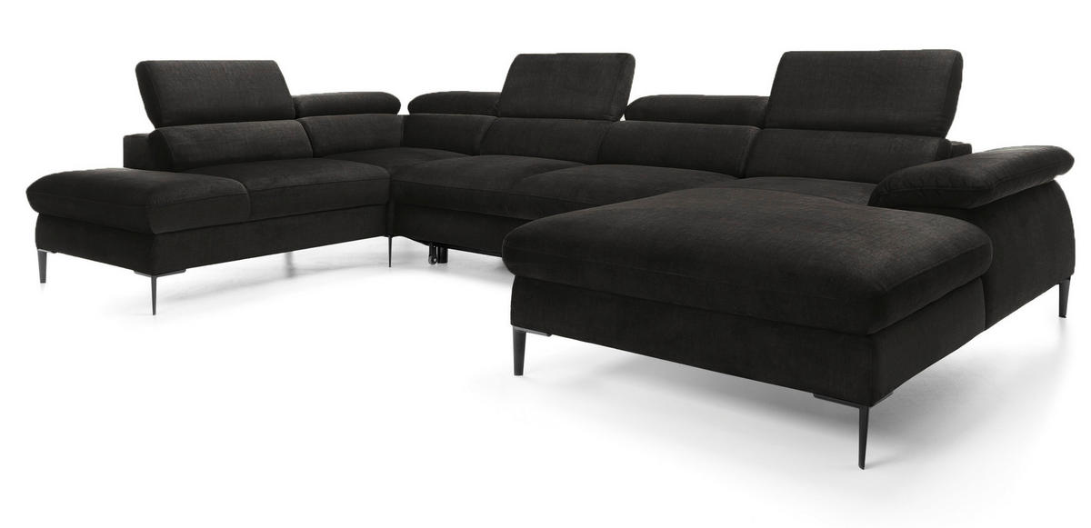 ECKSOFA U-Form 350 cm Amaro M mit Schlaffunktion, Rechts, Schwarz - Schwarz, Holz (353/214cm) - Emporius
