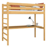 HOCHBETT N01 mit Schreibtisch Naturkiefer 90/180 - Hellbraun, Naturmaterialien/Holz (90/180cm) - N-Wood