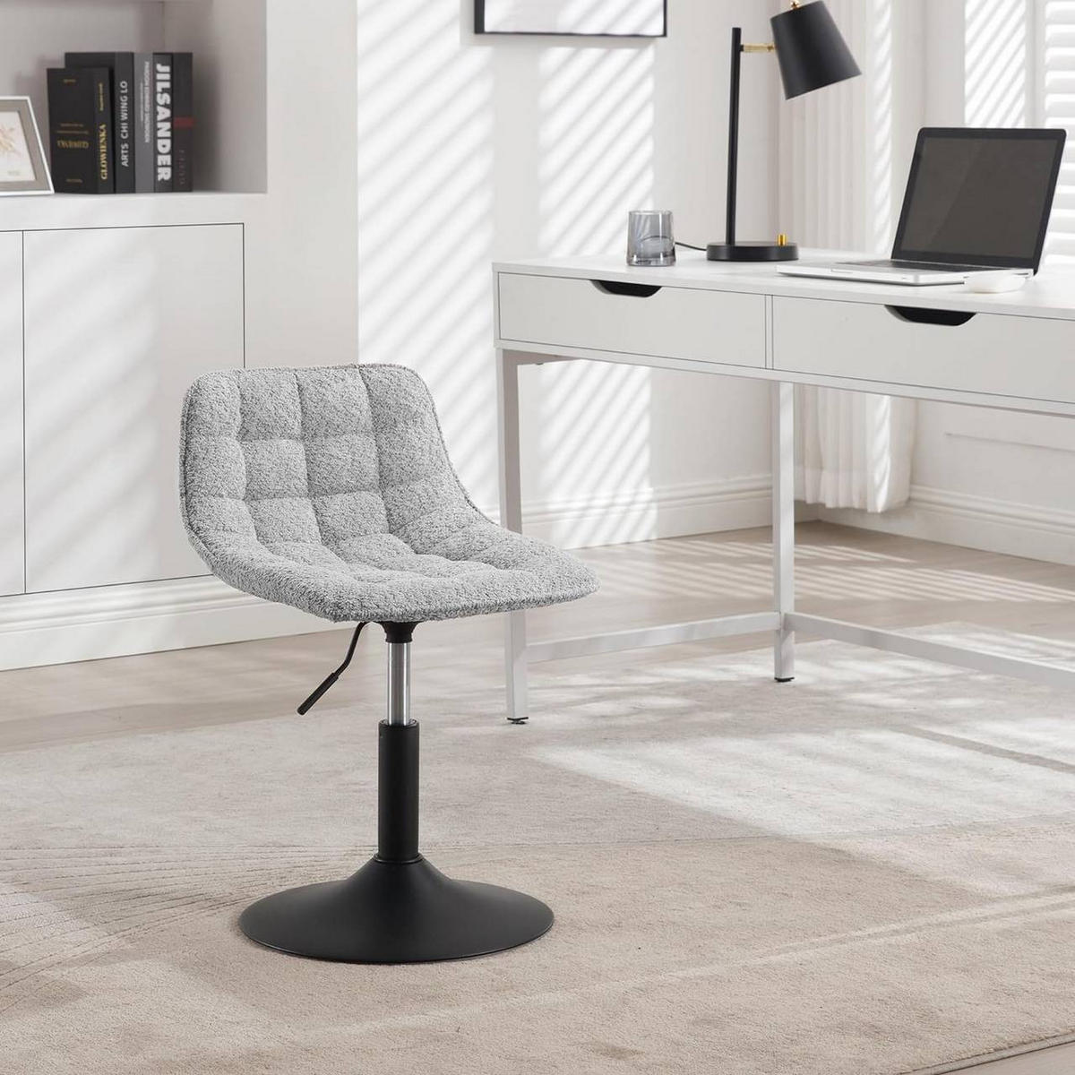 BARHOCKER aus bequemer Chenille, Metall, Grau - Schwarz/Grau, Kunststoff/Textil (42.5/60.5/45cm) - Woltu