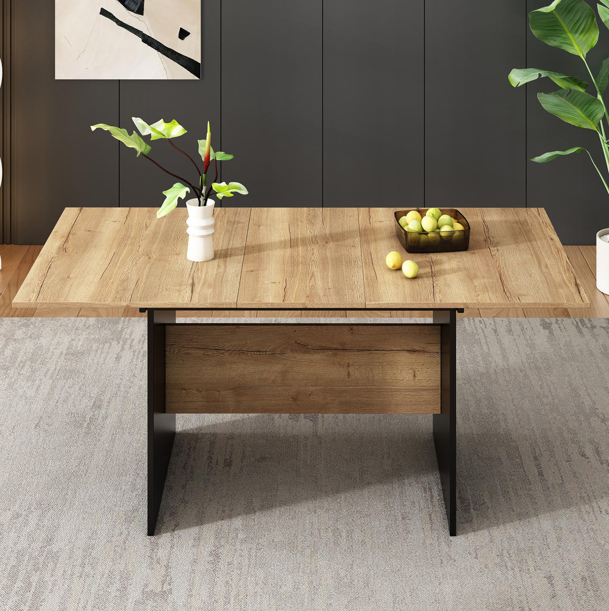ESSTISCH 140/180/80 cm in Dunkelwalnuss/Schwarz aus MDF, ausziehbar - Schwarz, Holzwerkstoff (180/75/80cm) - Flora Grace