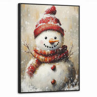 LEINWAND Bilder mit Rahmen - Schneemann - Winter - Schnee - Beige - 70x100 - Weiß, Textil (70/100cm) - MuchoWow