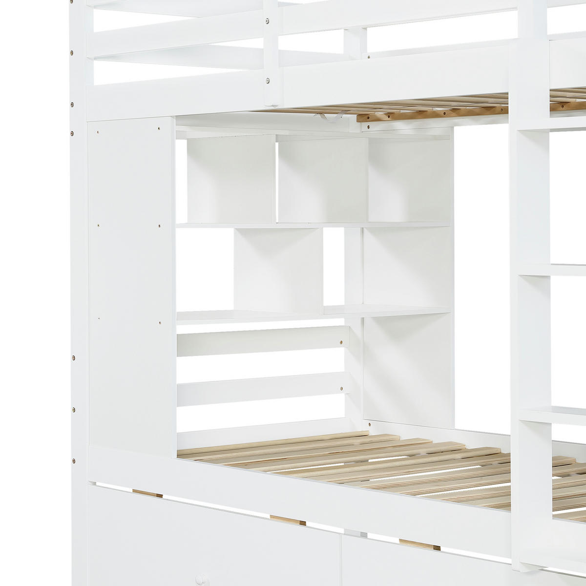 ETAGENBETT 90/200 cm in Weiß mit Schubladen und Regal - Weiß, Holz/Holzwerkstoff (90/200cm) - CHICFURN