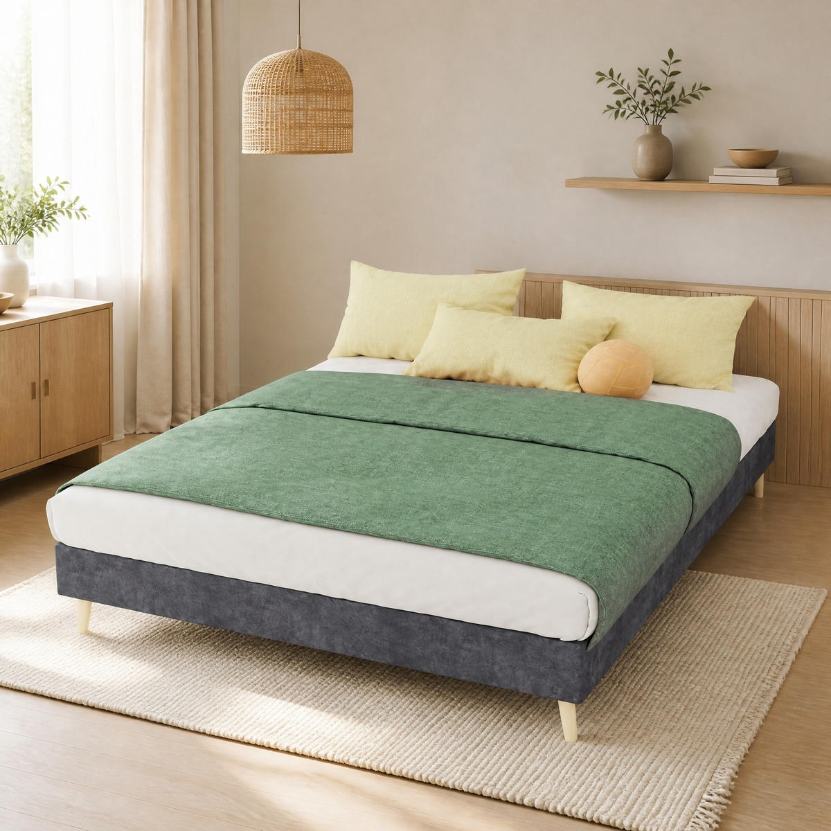 POLSTERBETT 140/200 mit stabilem Bettrahmen und Samtbezug in Grau - Grau, Holzwerkstoff/Textil (140/200cm) - EVRYAE