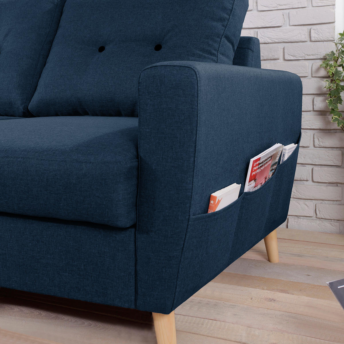 ECKSOFA mit Ottomane - Webstoff - Hellbraun/Blau, Holz/Textil (230/200cm) - home24