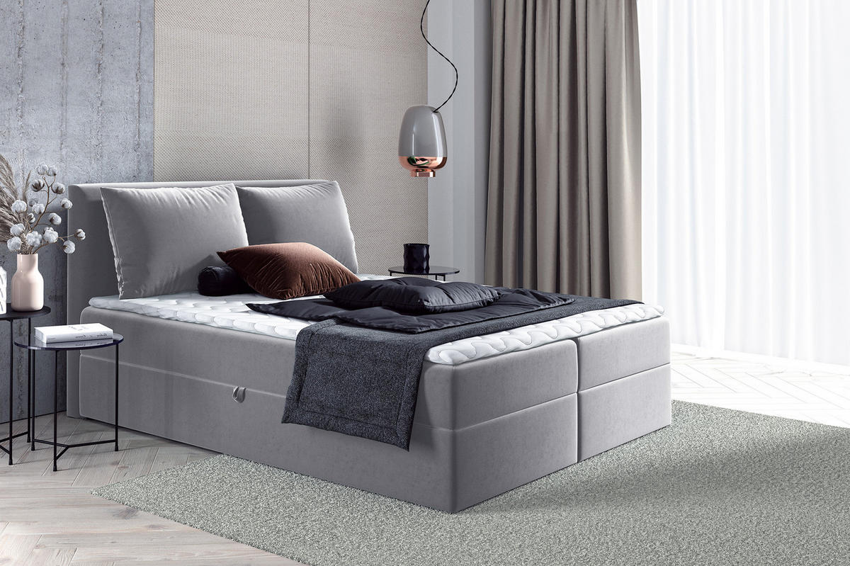 BOXBETT Egro - 180x200 - hellgrau (Paros 05, Velvet) - Hellgrau/Schwarz, Holz/Holzwerkstoff (180/200cm) - Sofnet