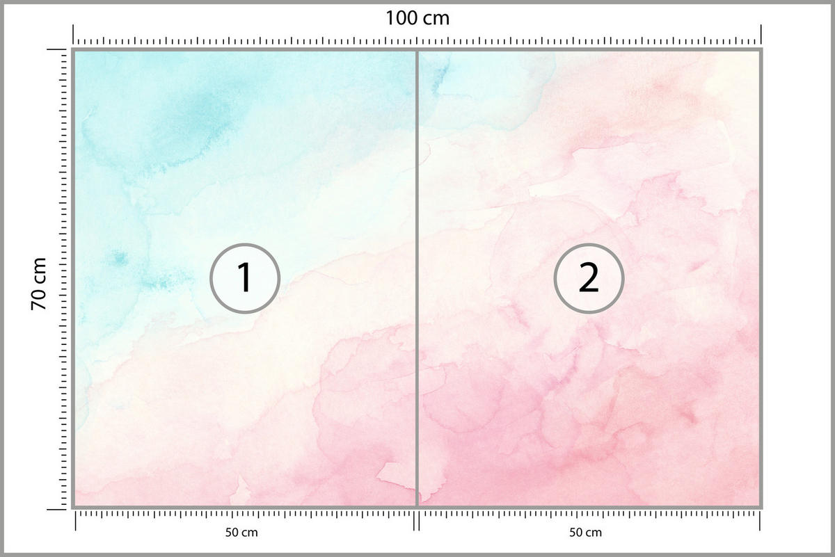 FOTOTAPETE für Kinderzimmer Pastell Ombre Aquarell Gradient 100x70 - Rosa, Papier (100/70cm) - Muralo