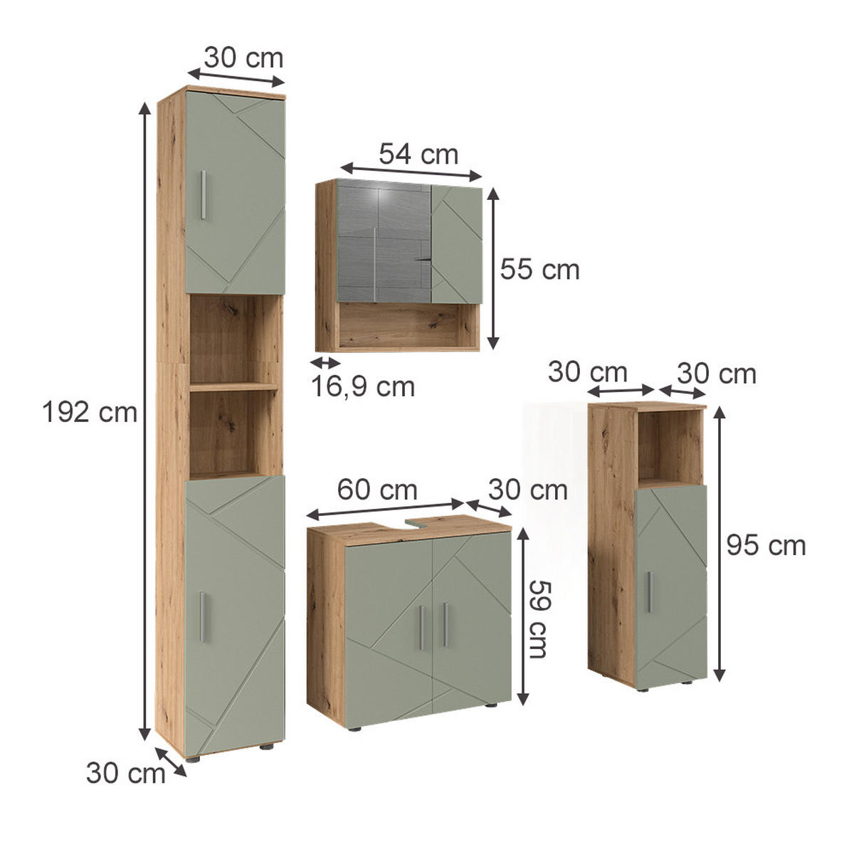 BADMÖBEL-SET Irma Salbeigrün 4 Teile - Salbeigrün, Holzwerkstoff (60/59/30cm) - Vicco